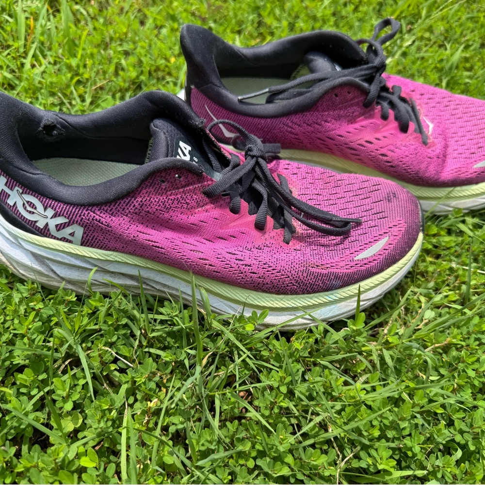 Hoka Pink/Purple Athletic Shoes with Cushioned Support